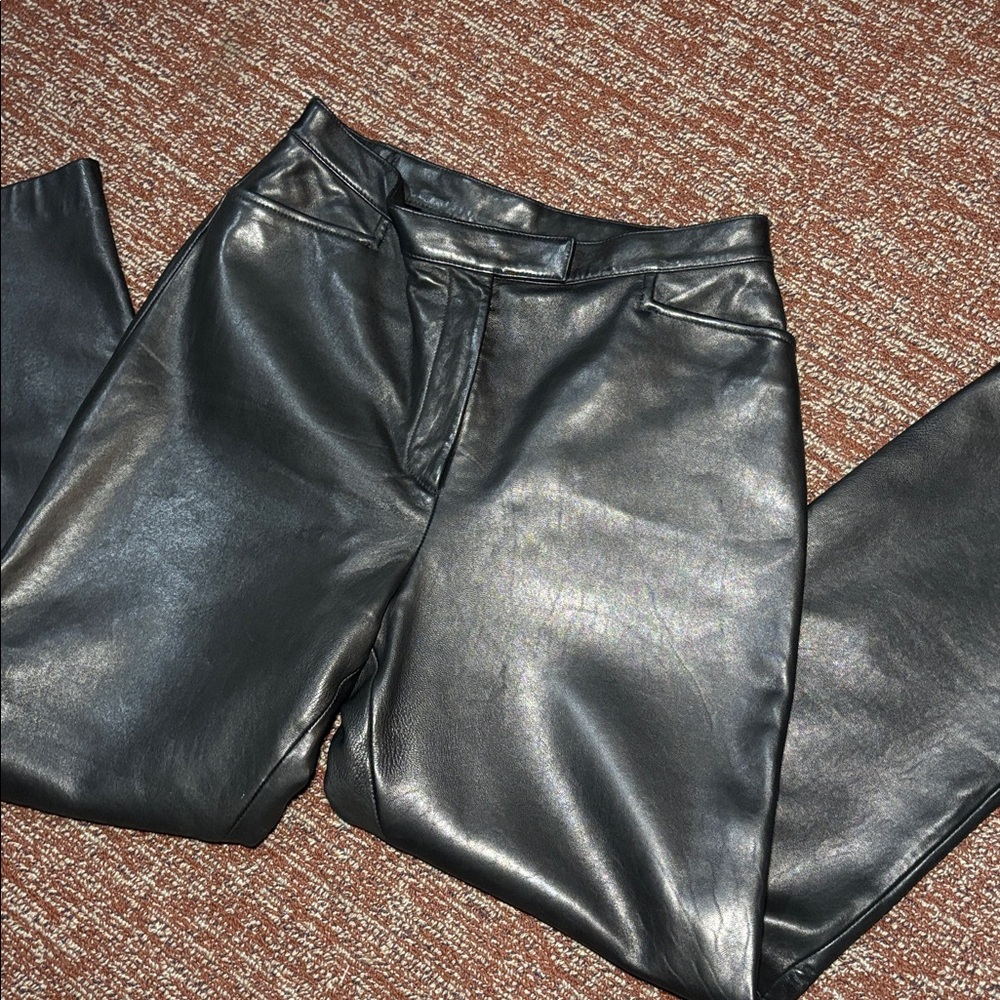 Vintage lambskin black leather pants straight leg lined high rise moto punk 10P